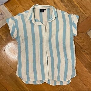 Blue and white striped button down blouse